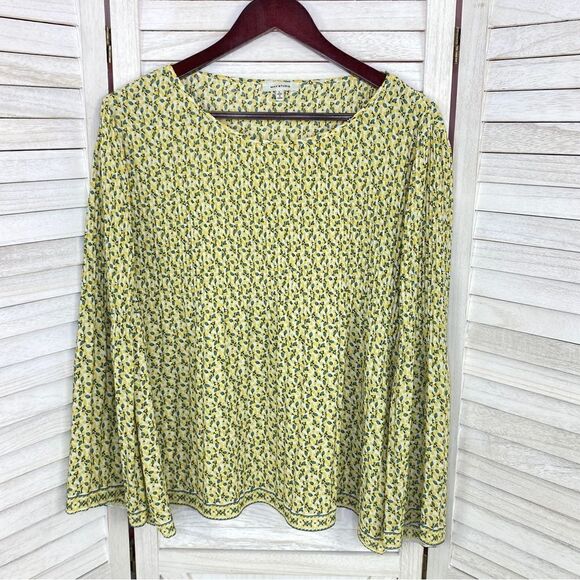 Max Studio Flower Bud Crepe Pleated Blouse Yellow Ivory Large - Picture 6 of 15